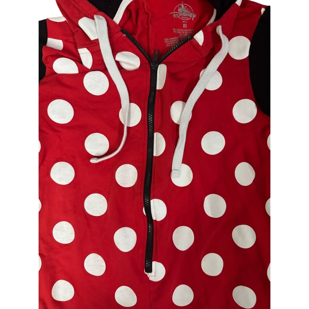 Disney Parks Minnie Mouse Polka Dot Jumpsuit XS Red Black Hooded Costume - Picture 4 of 6